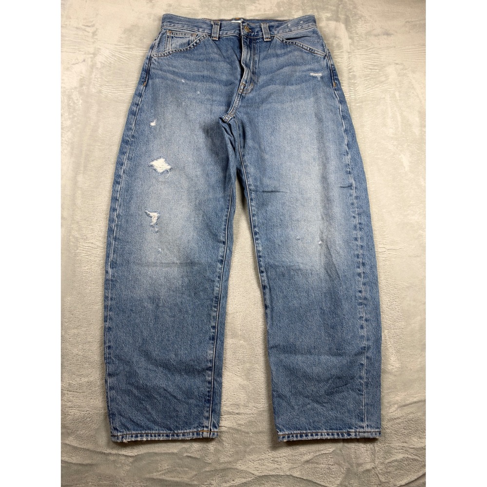 Madewell Balloon Jeans Womens 28P Petite Blue Distressed High Rise Barrel Leg